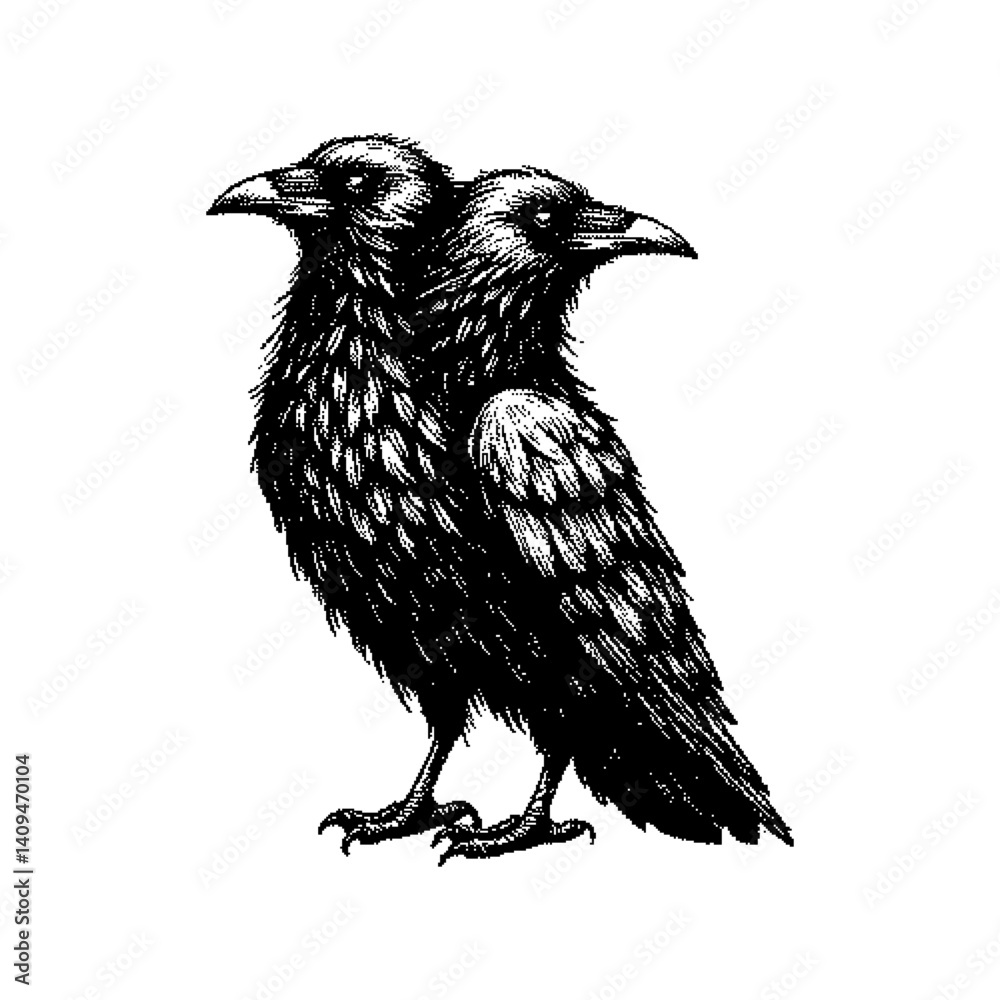 Obraz premium Illustration of a two-headed raven in vintage style
