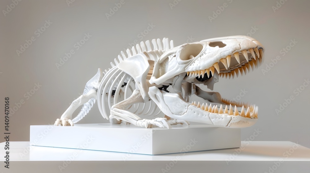 Dinosaur skeleton exhibit in a museum