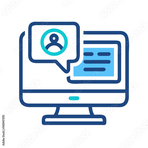 Computer with Chat Icon Representing Digital Support and Online Communication