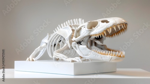 Dinosaur skeleton exhibit in a museum