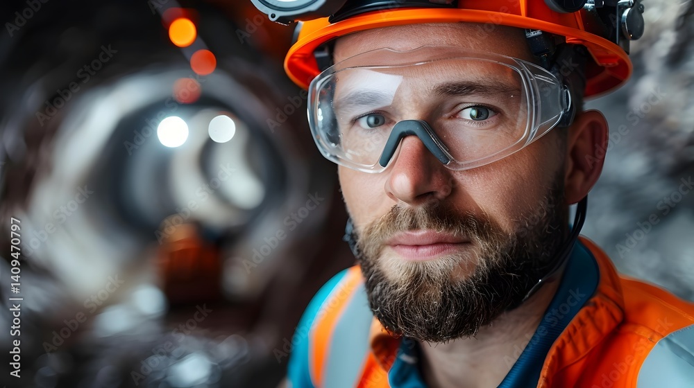 Construction worker wearing protective safety gear