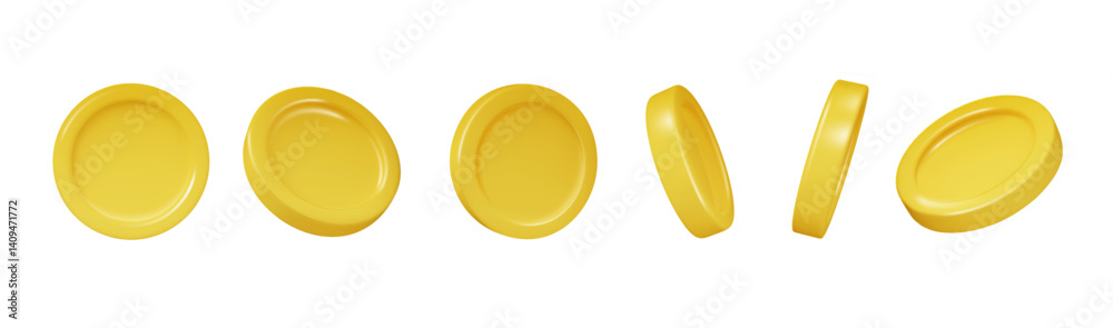 Coins 3D set realistic with different angles. Set of spinning coins isolated. PNG Coins 3D set realistic with different angles. Set of spinning coins isolated. PNG