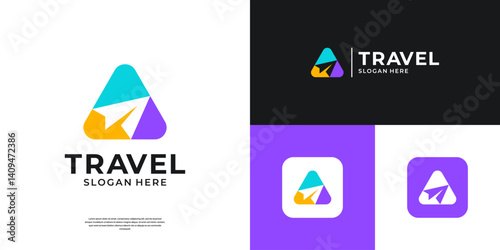 Travel agent logo design. Abstract letter A with paper airplane logo template.