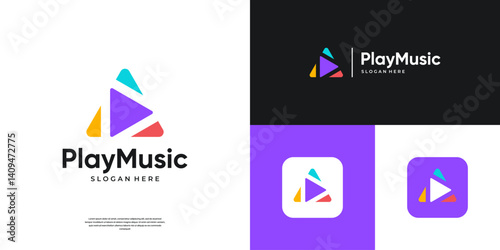 Play media logo template. Modern video icon vector. Abstract app music app concept.