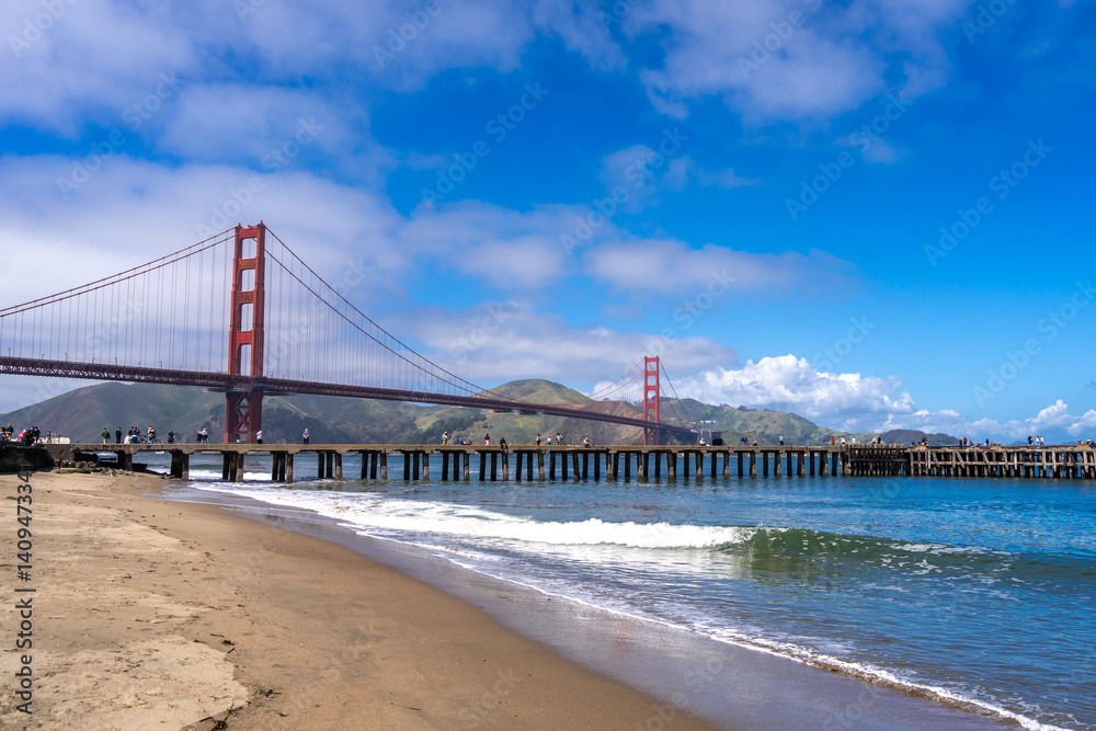 Golden Gate Bridge view from the Beach, San Francisco, USA