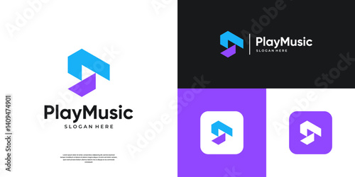 Simple play icon logo. Abstract media production logo template.