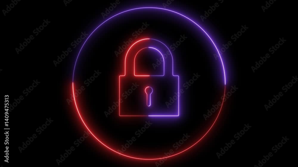 Neon Glowing Lock Icon Animation, Animated Neon Padlock, Glowing Security Lock Animation, Cyber Security Neon Lock Animation. Neon Glowing Lock Icon Animation, Animated Neon Padlock, Glowing Security Lock Animation, Cyber Security Neon Lock Animation.