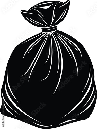 Garbage Bag Silhouette Black Vector | Trash, Waste Disposal & Clean-Up Icon Vector Design