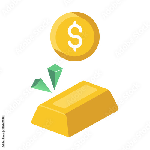 Gold Bar with Dollar Icon Representing Investment and Wealth Management