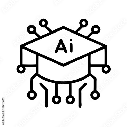 Graduation Cap with Circuits Icon Representing AI Education and Learning Technology