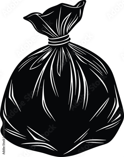 Garbage Bag Silhouette Black Vector | Trash, Waste Disposal & Clean-Up Icon Vector Design