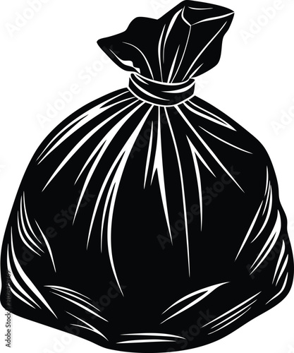 Garbage Bag Silhouette Black Vector | Trash, Waste Disposal & Clean-Up Icon Vector Design