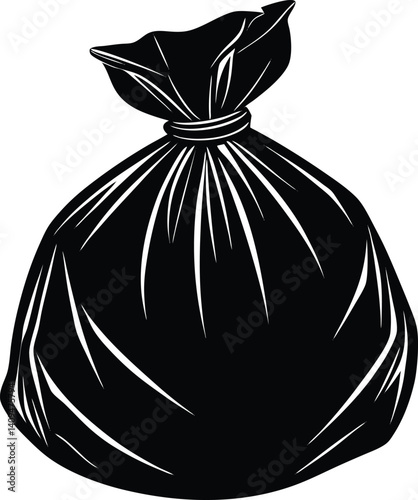 Garbage Bag Silhouette Black Vector | Trash, Waste Disposal & Clean-Up Icon Vector Design