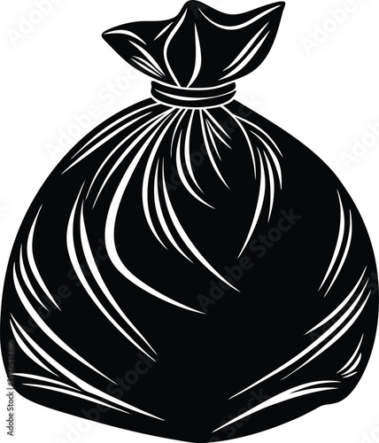 Garbage Bag Silhouette Black Vector | Trash, Waste Disposal & Clean-Up Icon Vector Design