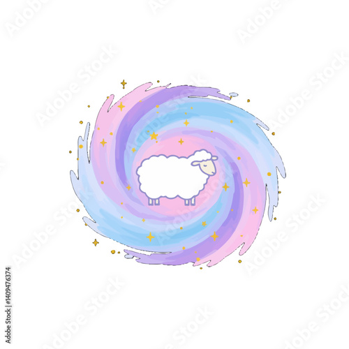 A dreamy sheep in a cosmic spiral