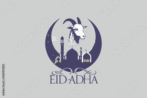 Illustration in flat style for Eid al-Adha, the Islamic festival of sacrifice.