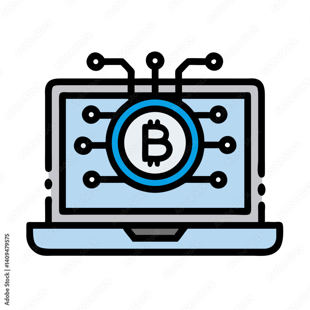 Laptop with Bitcoin Icon Representing AI and Crypto Integration Laptop with Bitcoin Icon Representing AI and Crypto Integration