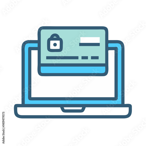Laptop with Card Reader Icon Representing Online Payment Processing