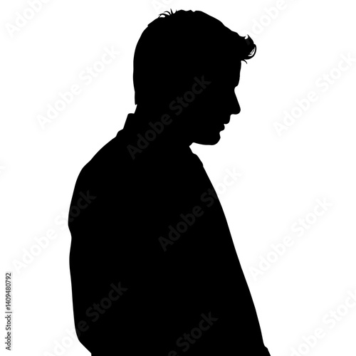 Silhouette of thoughtful man with black backdrop, introspective mood