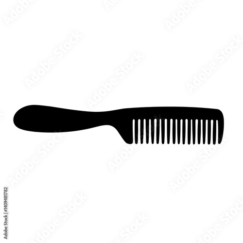 Stylized black comb silhouette on white background, grooming concept
