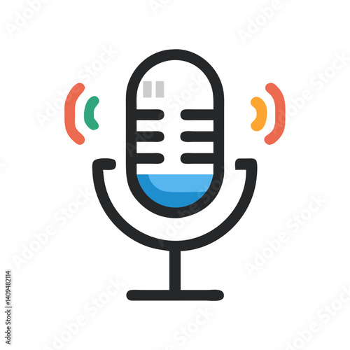 Microphone with Speech Icon Representing Podcast