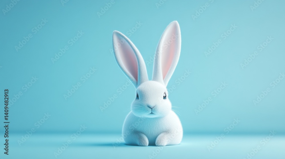 Obraz premium White rabbit ear on pastel blue background. Easter day. 3d rendering