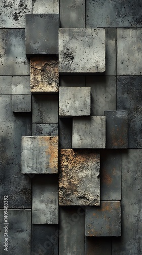 Industrial Metal Phone Wallpaper   Gray & Rusted Metallic Blocks on Textured Wall | Artistic Mobile Background in 4K HD

