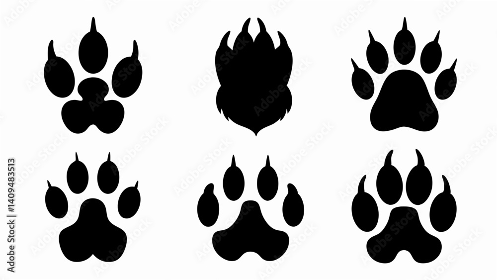 Fototapeta premium set of different animal paw print silhouette vector on white background