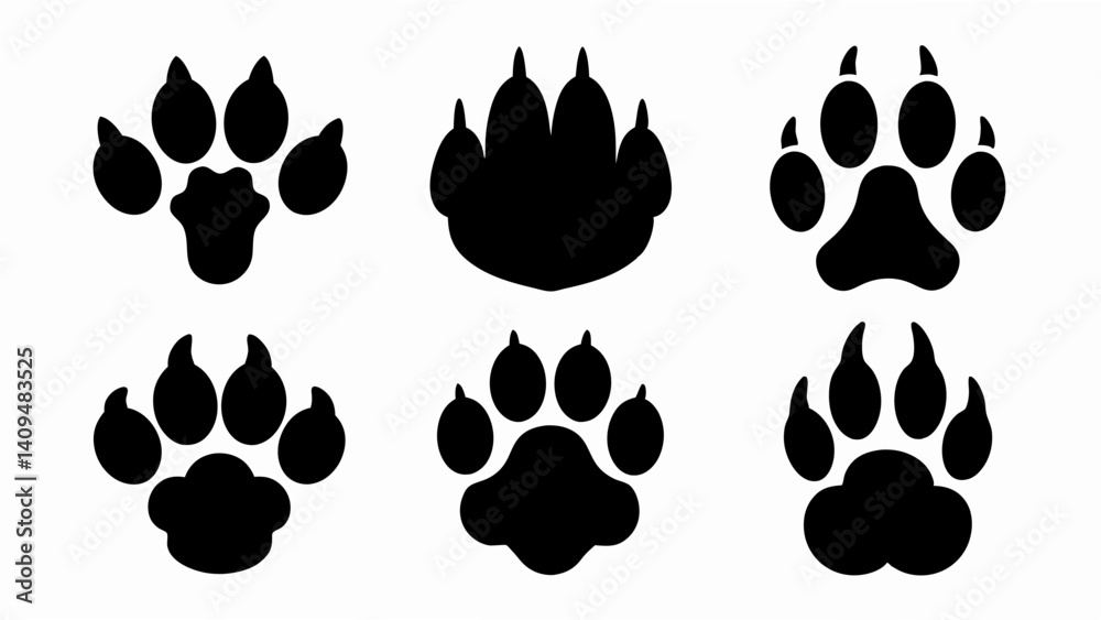 Fototapeta premium set of different animal paw print silhouette vector on white background