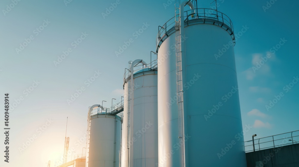 Hydrogen storage tanks at a hydrogen power plant. Hydrogen storage tanks at a hydrogen power plant.