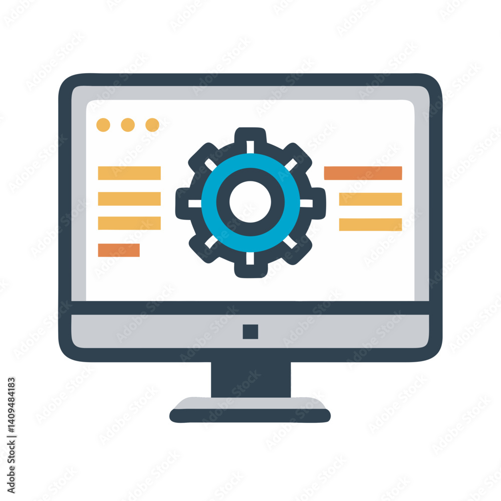 Monitor with Gear Icon Representing Work Management Monitor with Gear Icon Representing Work Management