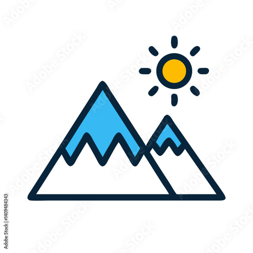 Mountain with Sun Icon Representing Natural Landscape