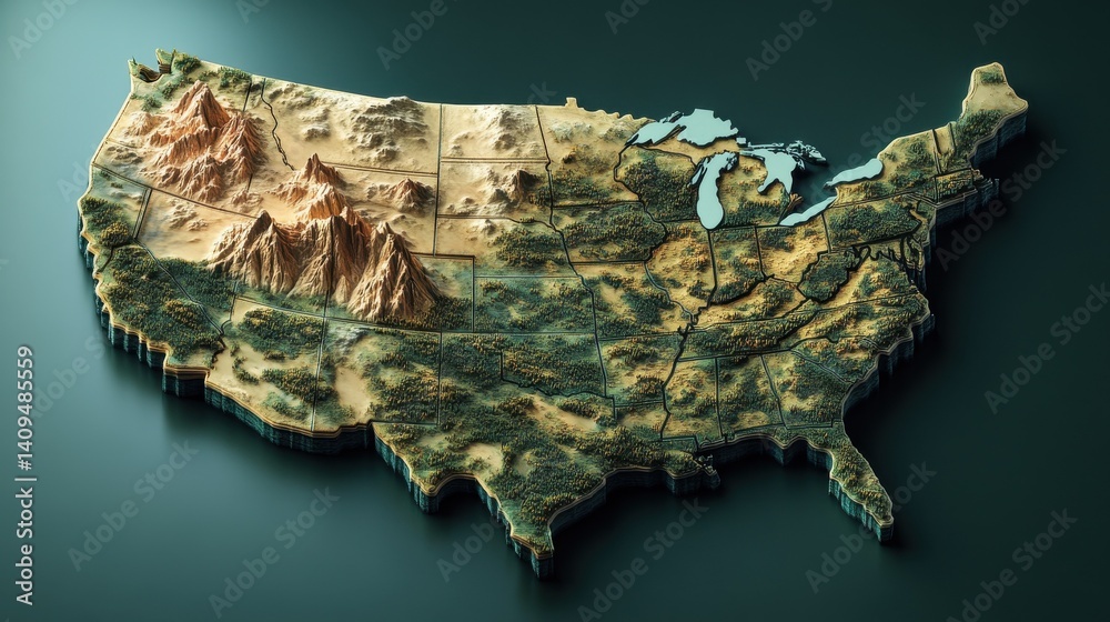 Obraz premium united states 3d map with borders Template for your design