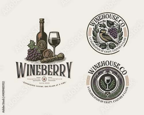 Vintage classic luxury Wine Brewery logo template for bar and restaurant