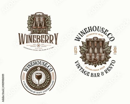 Vintage classic luxury Wine Brewery logo template for bar and restaurant