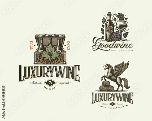 Vintage classic luxury Wine Brewery logo template for bar and restaurant