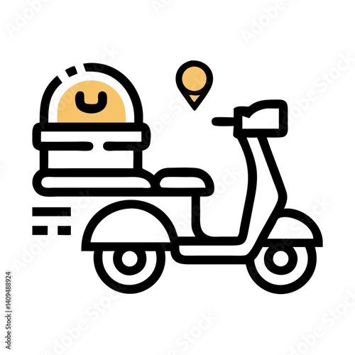 Scooter with Food Box Icon Representing Restaurant Delivery