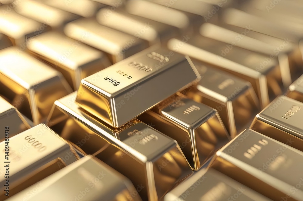 積み重ねられた輝く金のインゴットのクローズアップビュー金融投資テーマ 積み重ねられた輝く金のインゴットのクローズアップビュー金融投資テーマ