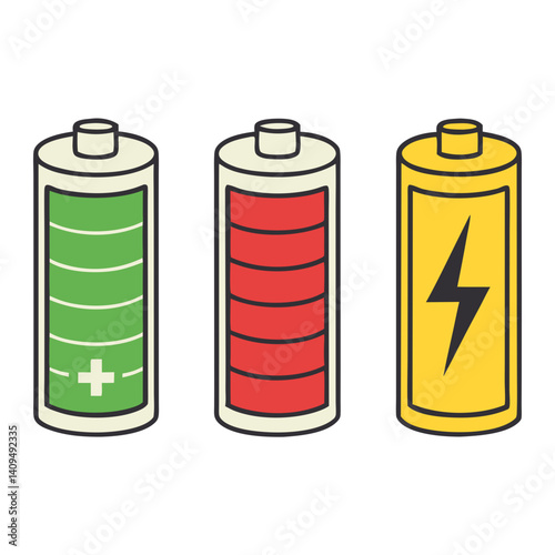 Battery Full Low Charging Icon Line Art Vector Illustration Design