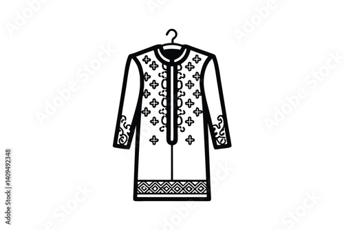 Elegant Kurta Hanging Symbolizing Traditional Indian Fashion With Detailed Pattern And Style Depicted In Black And White