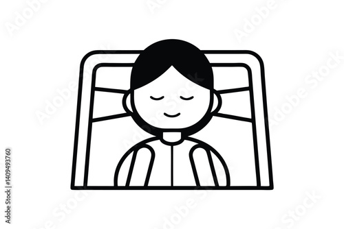 Minimalist Graphic Of Person Sleeping Peacefully In Bed Resting With Closed Eyes In Black And White