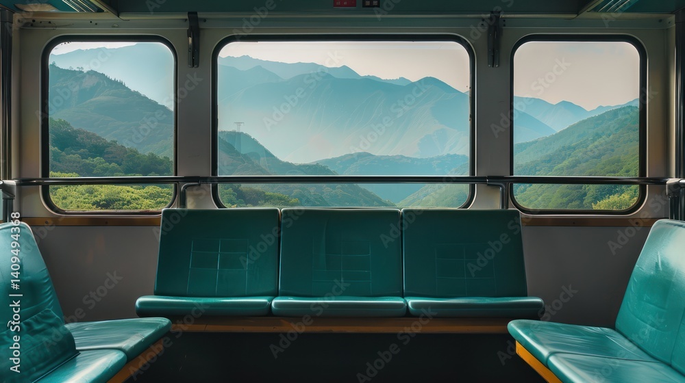 Obraz premium Scenic train journey through mountains with stunning views from the windows.