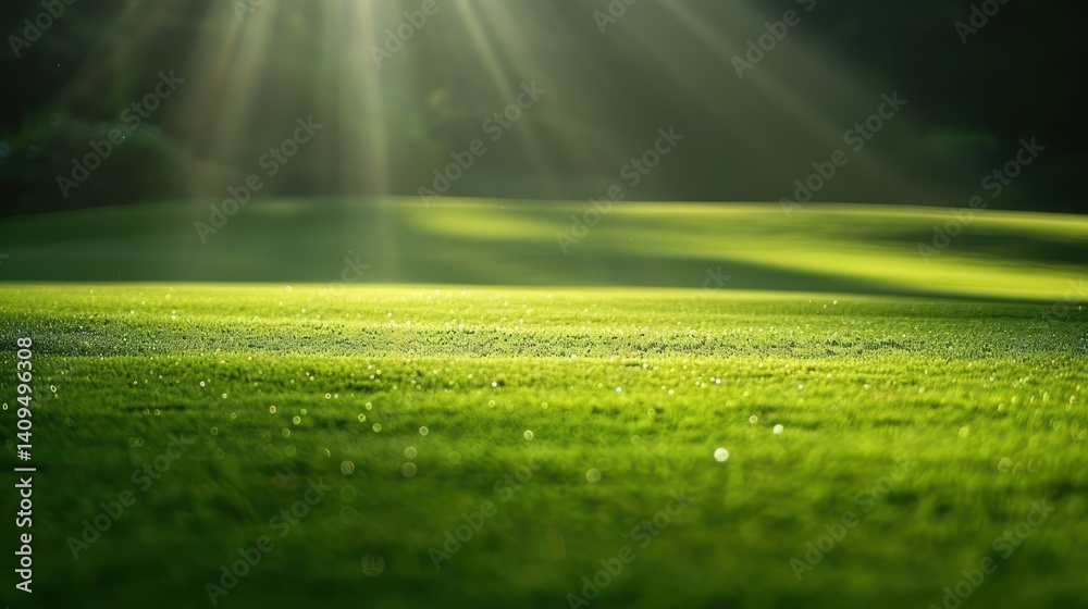 Obraz premium Sunlight creating a beautiful effect on the well-maintained golf grass.