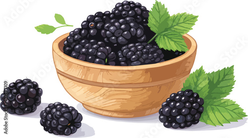 Blackberry vector design, Blackberry in bowl in white background vector design