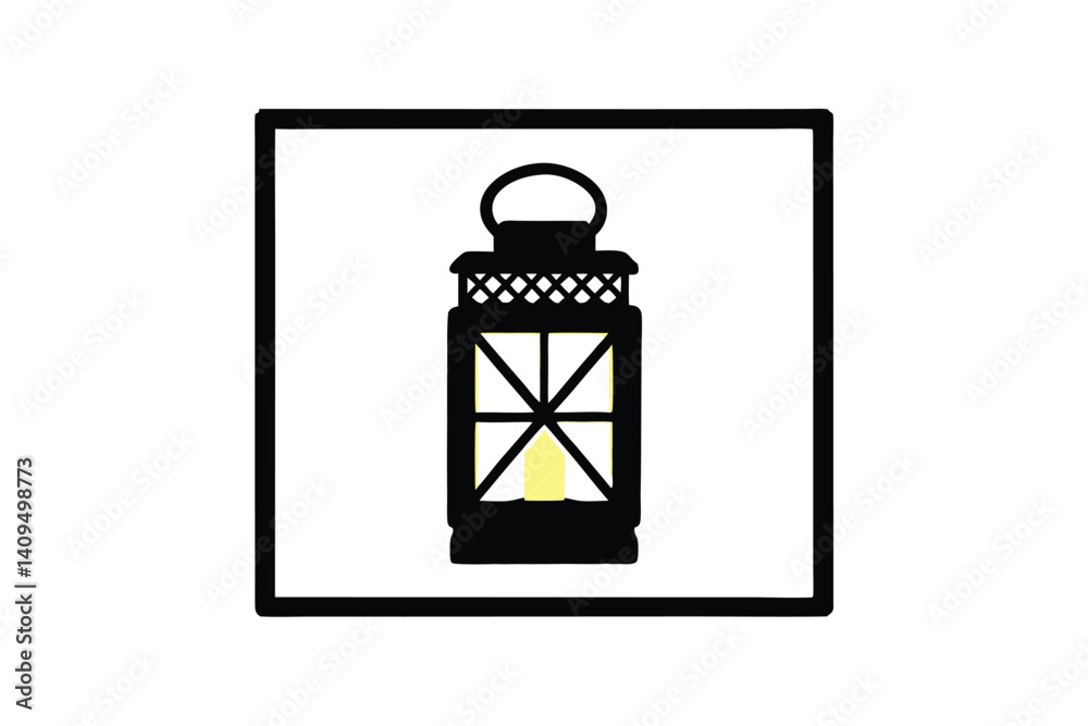 Lantern Silhouette In Black And White Modern Minimalist Vector Illustration Design Isolated Icon Decorative Style