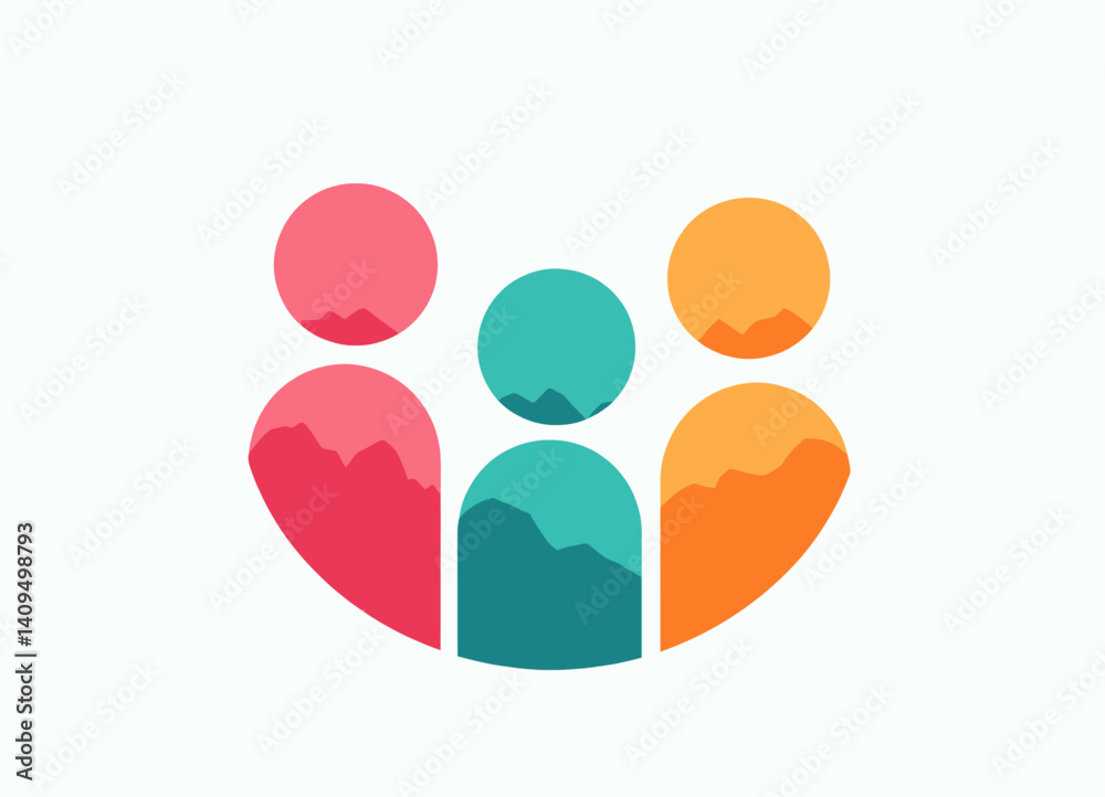 Abstract Community Icon with Mountain Silhouette Detail Abstract Community Icon with Mountain Silhouette Detail