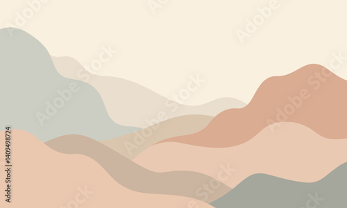 Abstract Mountain Range in Earth Tones Landscape Illustration