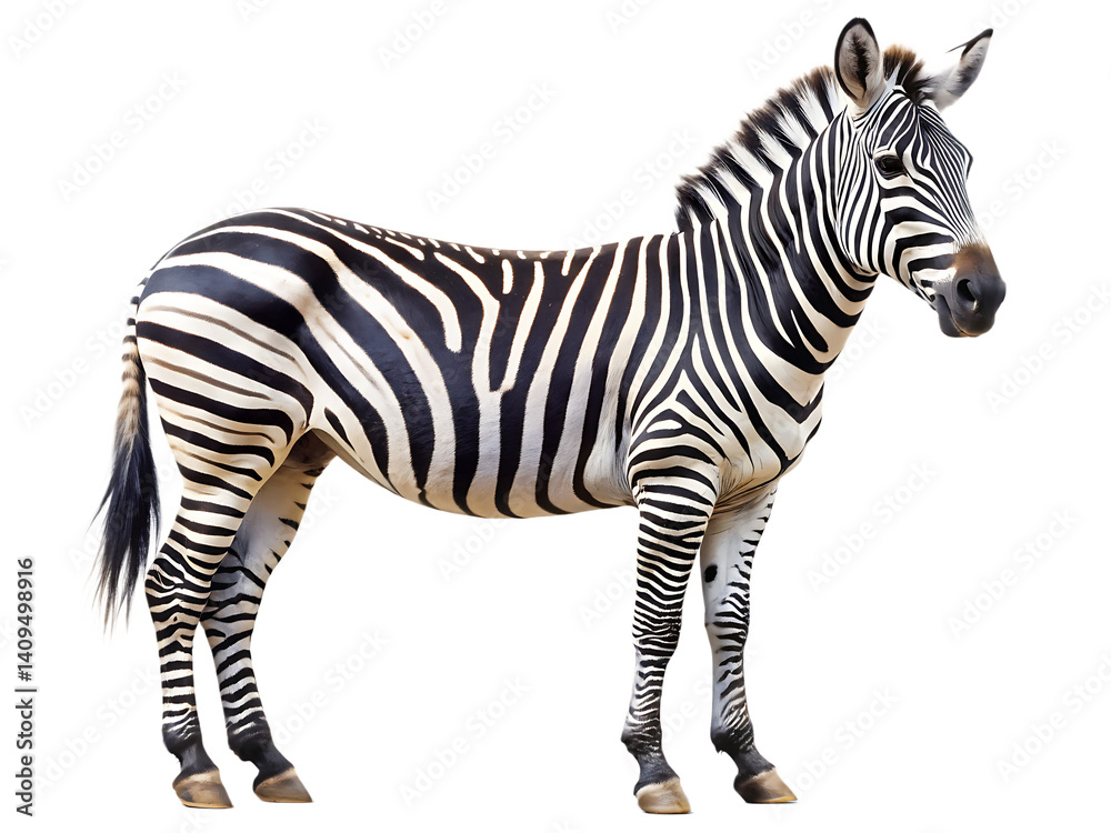 Fototapeta premium zebra standing isolated on white background PNG,AI GENERATED