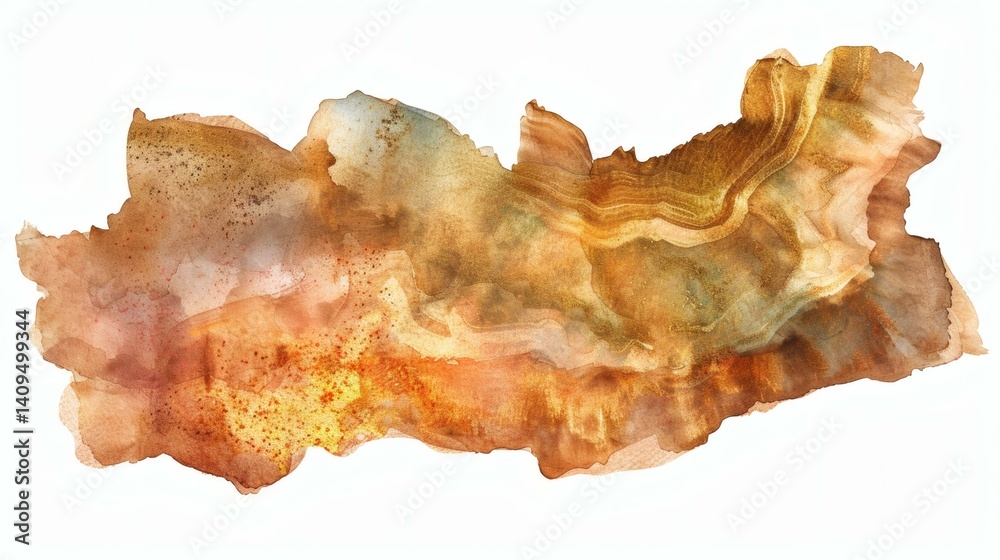 Fototapeta premium Watercolor Texture in Gold, Bronze and Brown: Organic Abstract Design on White Background for Creative Projects