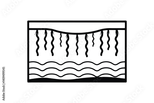 Abstract Black And White Water Filtration Process With Rectangular Frame And Simple Wave Patterns Illustration